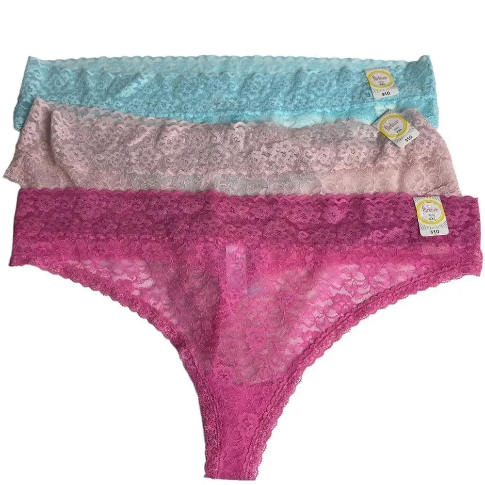 Flirtitude Bundle of 3 Lace Thongs - Size XXL